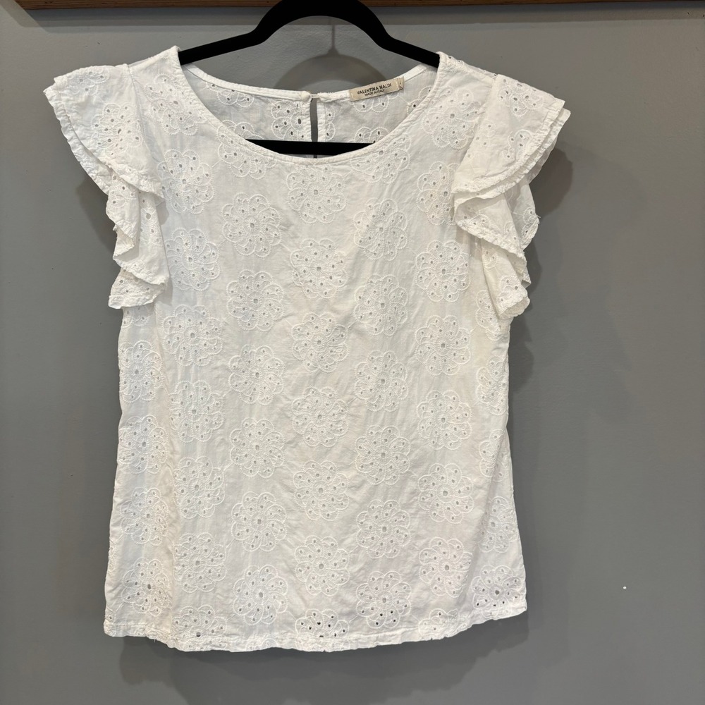 Valentina‎ Naldi White Cotton Eyelet Top S Boho Coquette Cottagecore Chic Italy